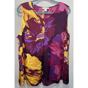 Coldwater Creek Shirt Floral Sleeveless Blouse Purple Pink Yellow Women’s 2X
